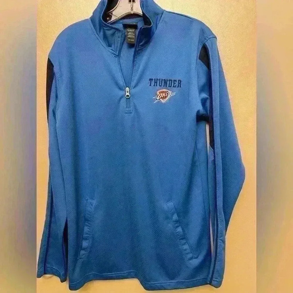 NBA Brand Men’s Oklahoma City Thunder 1/4 Zip Pullover Small Blue W/pockets EUC - Picture 1 of 8